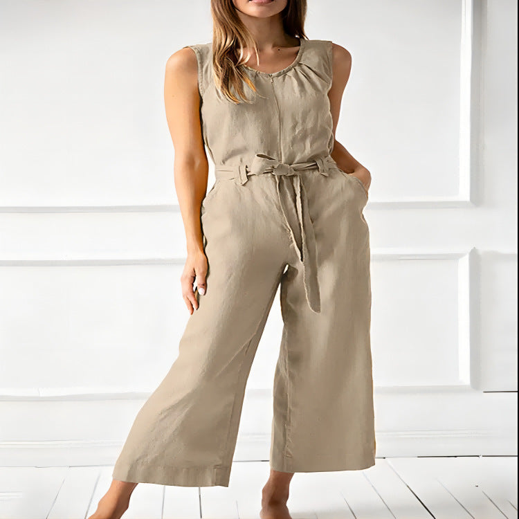 Women's Solid-Color Mid-Rise Full-Length Cotton Trousers