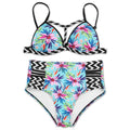 Bikini Swimsuit For Women Floral Padded Push Up Bikini Sets Two Pieces High-Waist Swimwear w/ Adjustable Shoulder Straps For Beach Swimming Pool