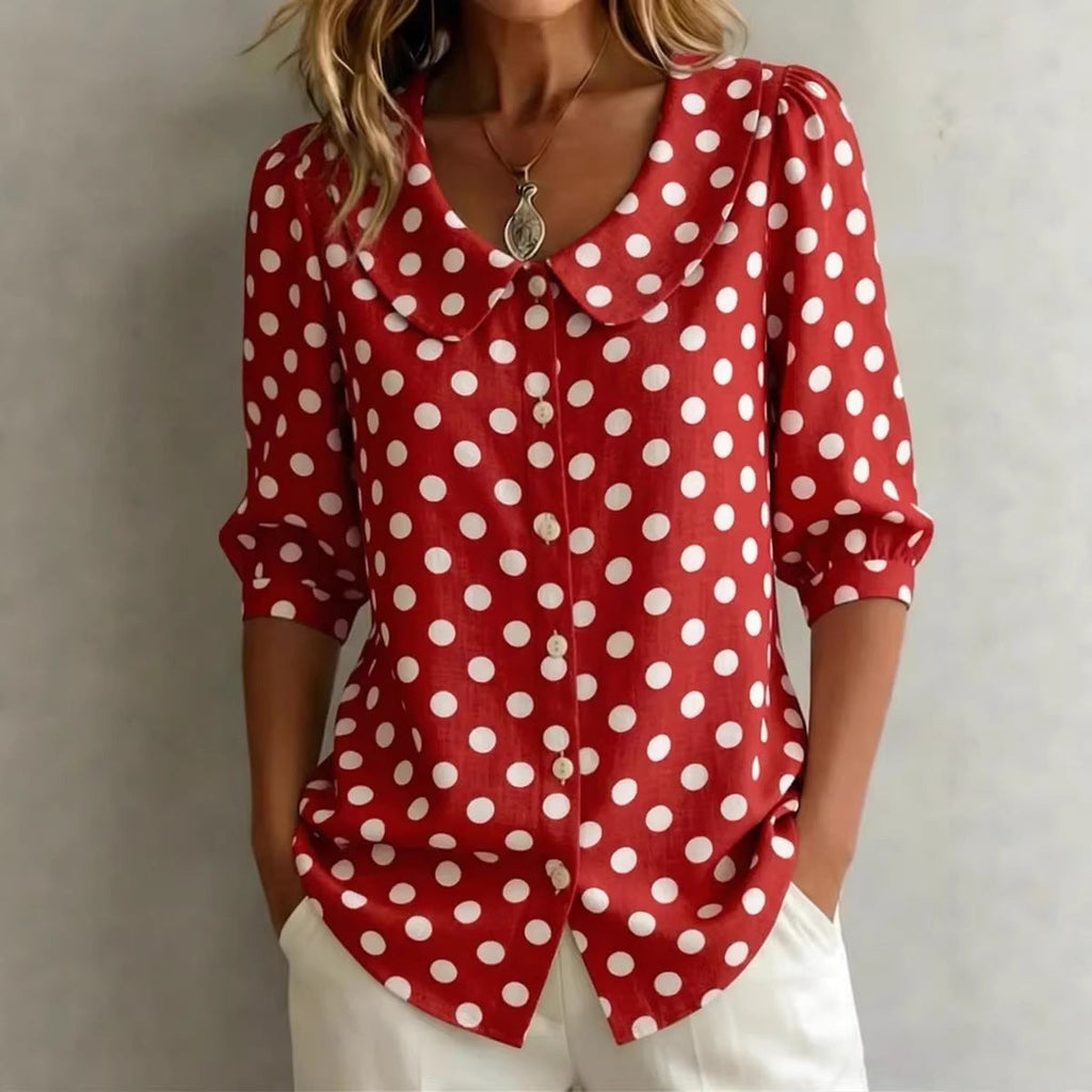 Women's Retro Polka Dot Three-Quarter Sleeve Loose Cardigan Shirt