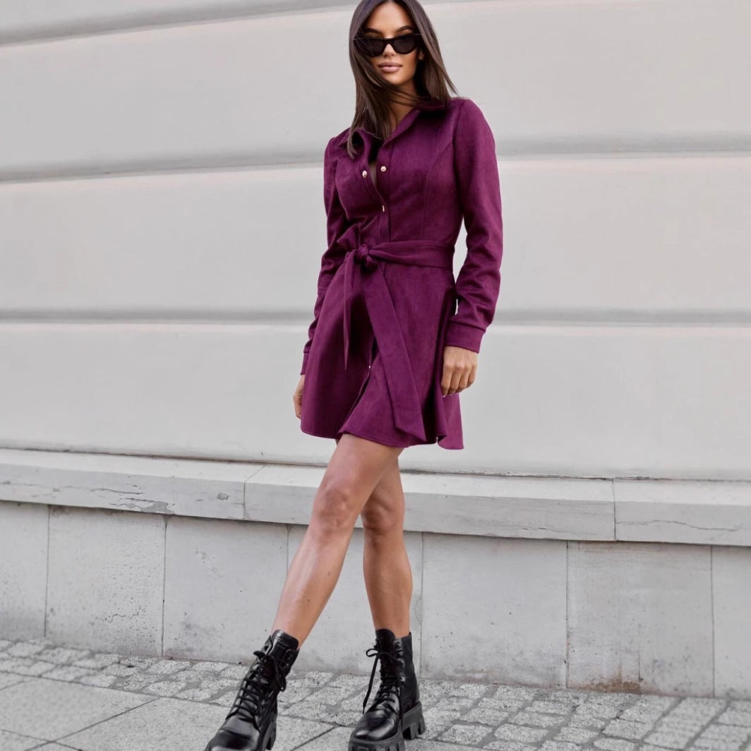 Loose Linen Lace-Up Long-Sleeve Mini Dress – 3 Colors, S–2XL