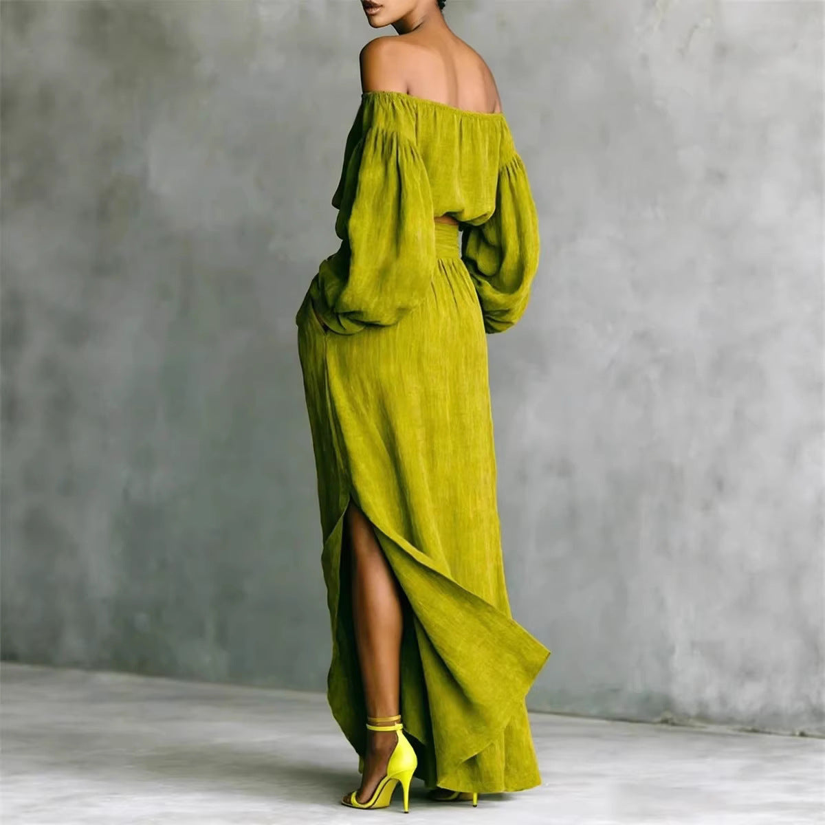 Off-Shoulder Top & Asymmetrical Maxi Skirt Set – Women's 2-Piece Outfit