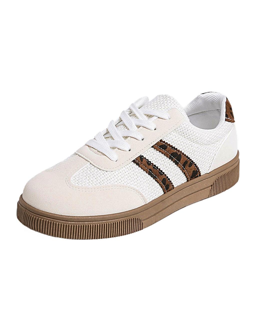 Zapatillas planas blancas con retales de leopardo, textura y tejido