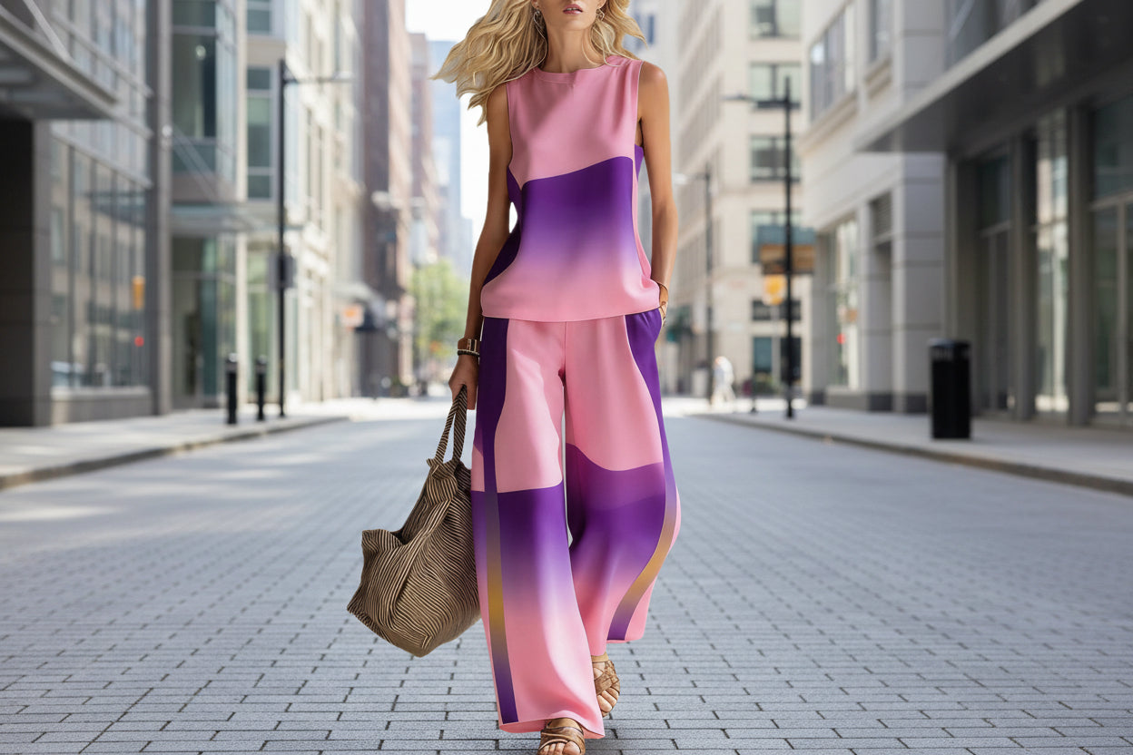 Women's Sleeveless Printed Tank Top & Wide-Leg Pants Two-Piece Set