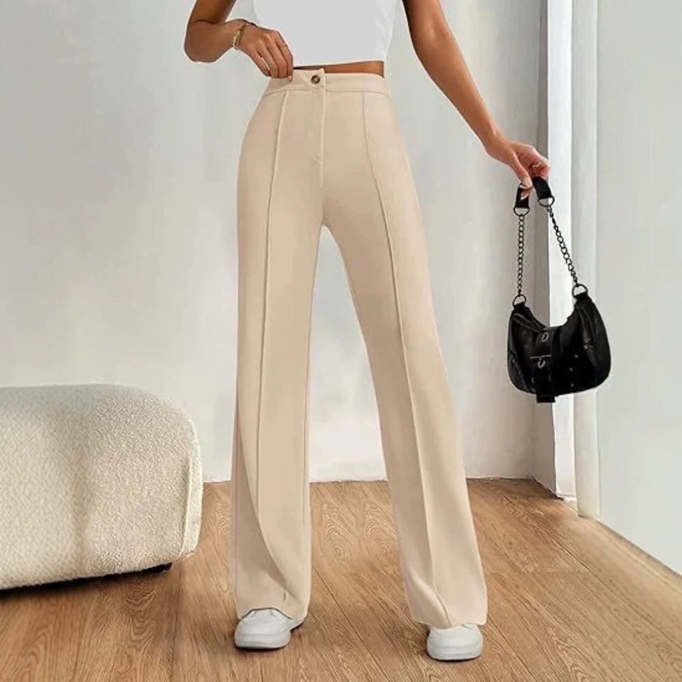Women's High-Waisted Straight Flare Pants with Stitching Detail