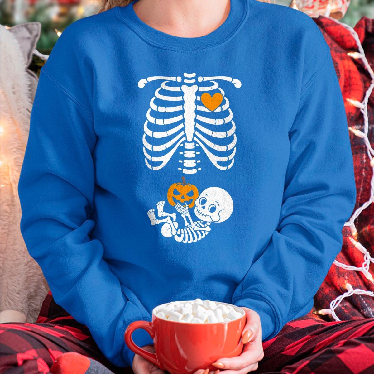 Halloween Skeleton Baby Rib Cage Maternity Pregnant Pumpkin T-Shirt - Halloween Unisex T-Shirt/Hoodie - NGHL00