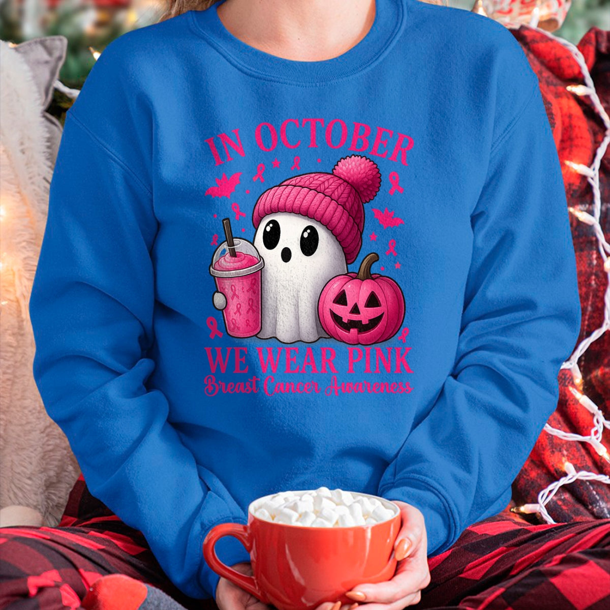 Camiseta de Halloween para mujer con diseño de concienciación sobre el cáncer de mama en octubre, usamos rosa, camiseta/sudadera con capucha unisex de Halloween - NGHL00
