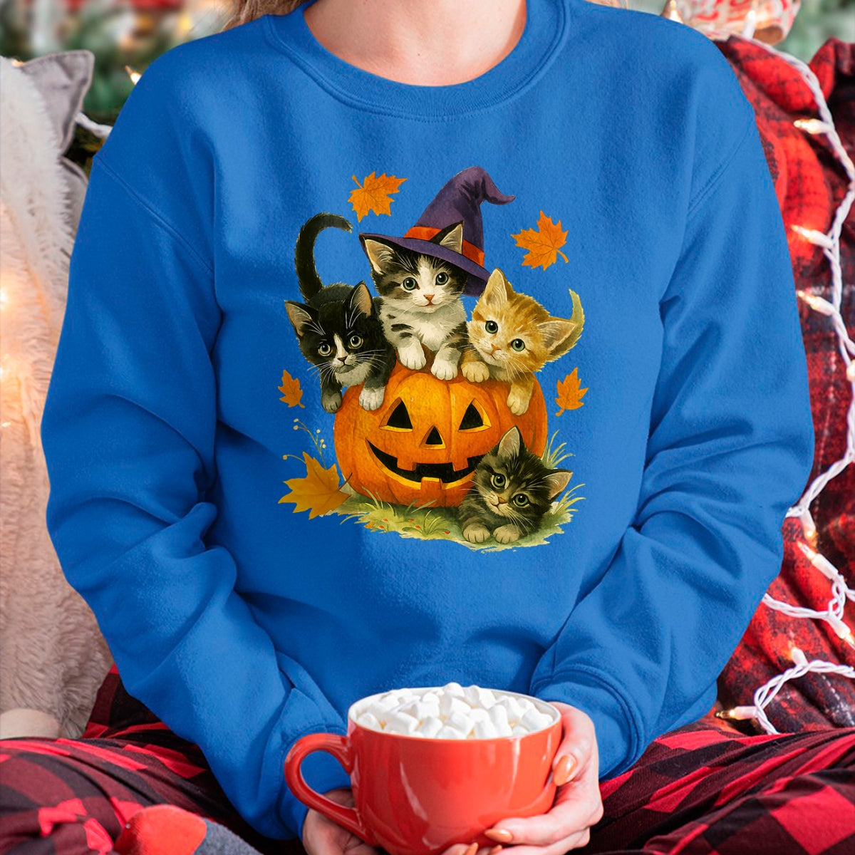 Camiseta vintage de calabaza de gato lindo de Halloween para la temporada espeluznante - Camiseta/sudadera con capucha unisex de Halloween - NGHL00