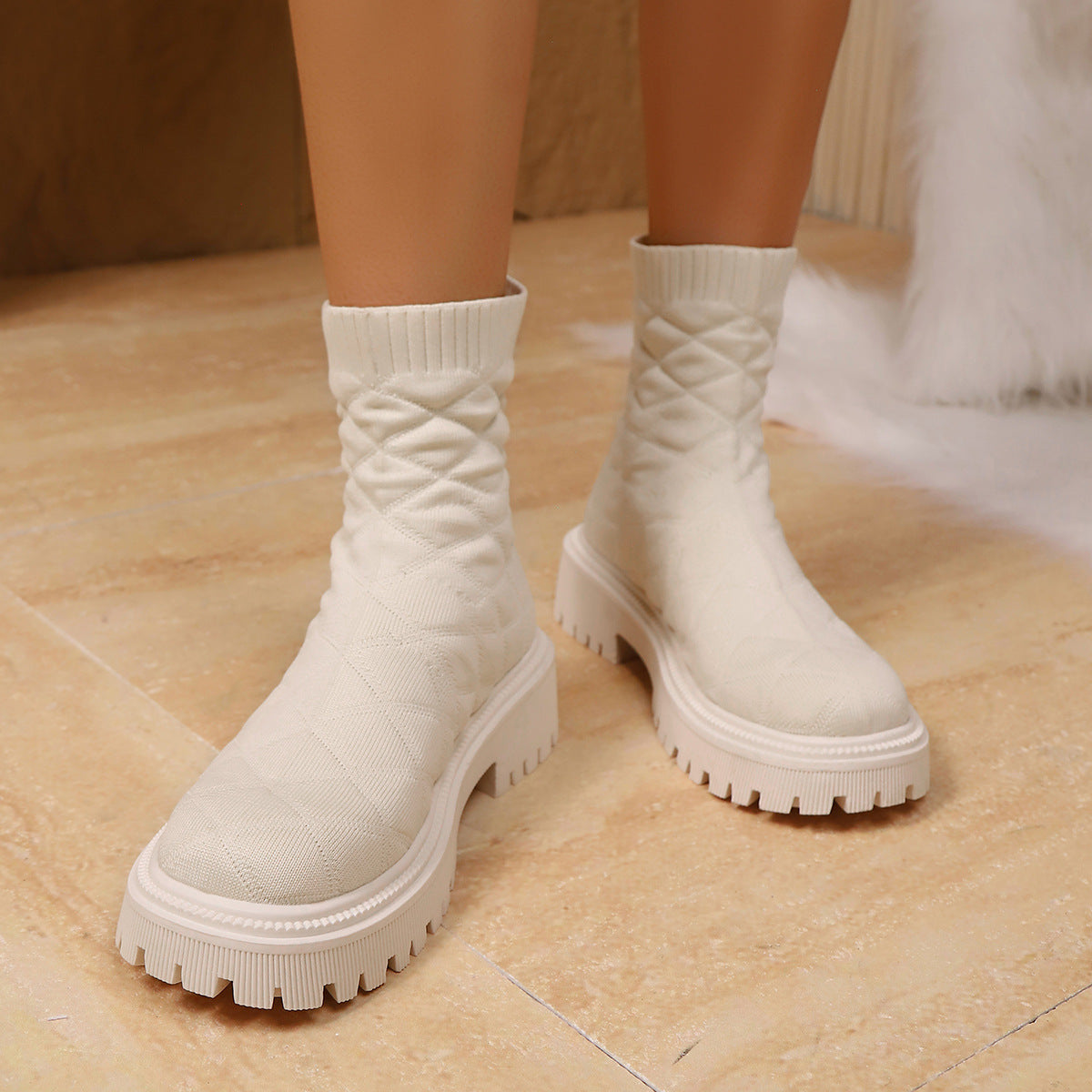 Women's Sporty Sock Ankle Boots – Height-Increasing Square Heel