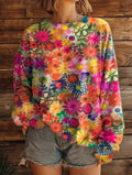 Women’s Printed Crew-Neck Sweatshirt – Long Sleeve Casual Top