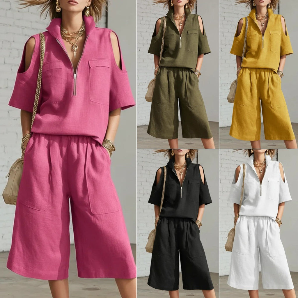 Short-Sleeve Shirt & Loose Shorts Two-Piece Set | Casual