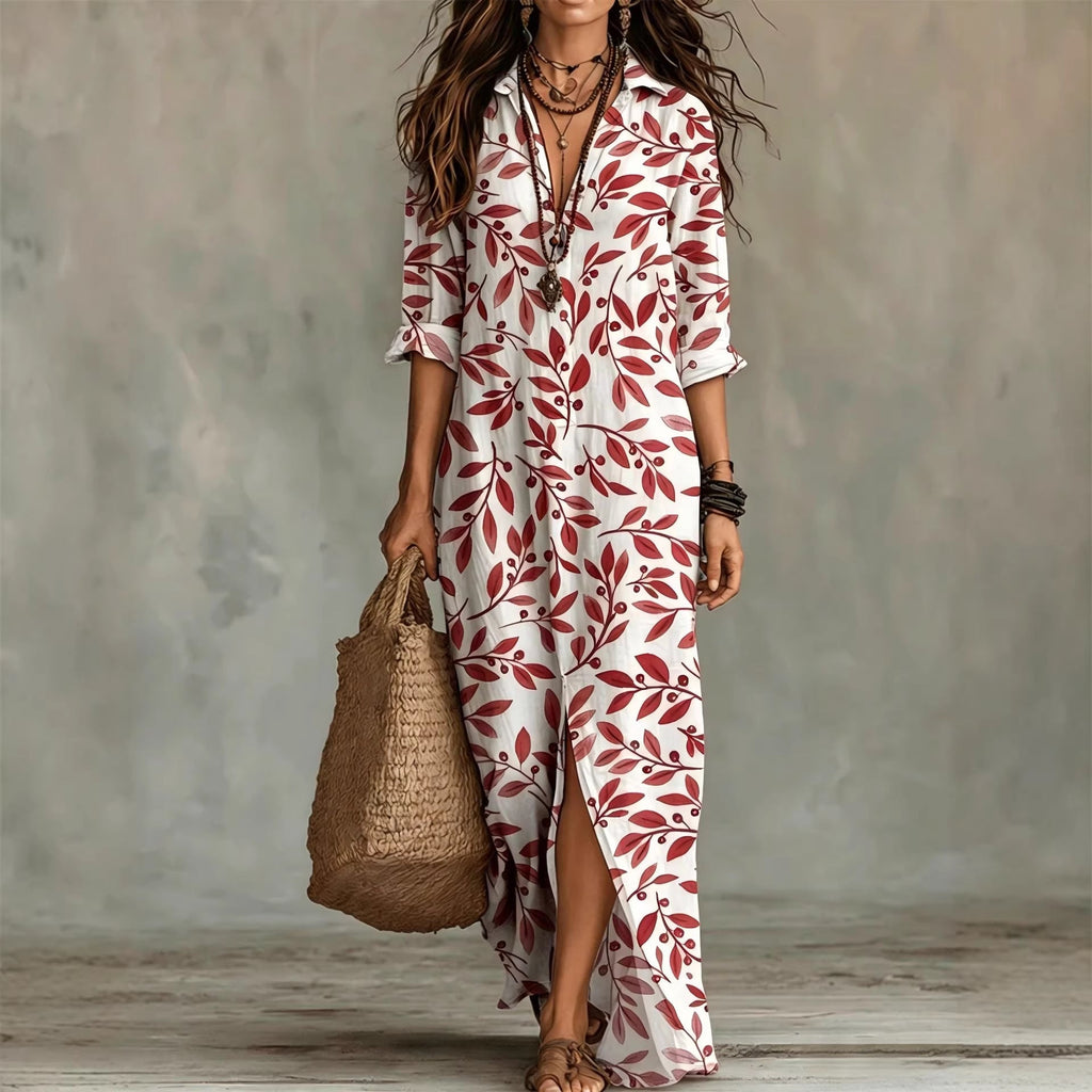 Digital Print Lapel Midi Shirt Dress – 5 Colors, S–3XL