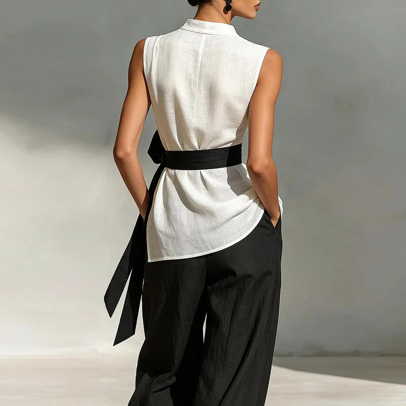 Women's Lace-Up Sleeveless Top & Wide-Leg Pants Set