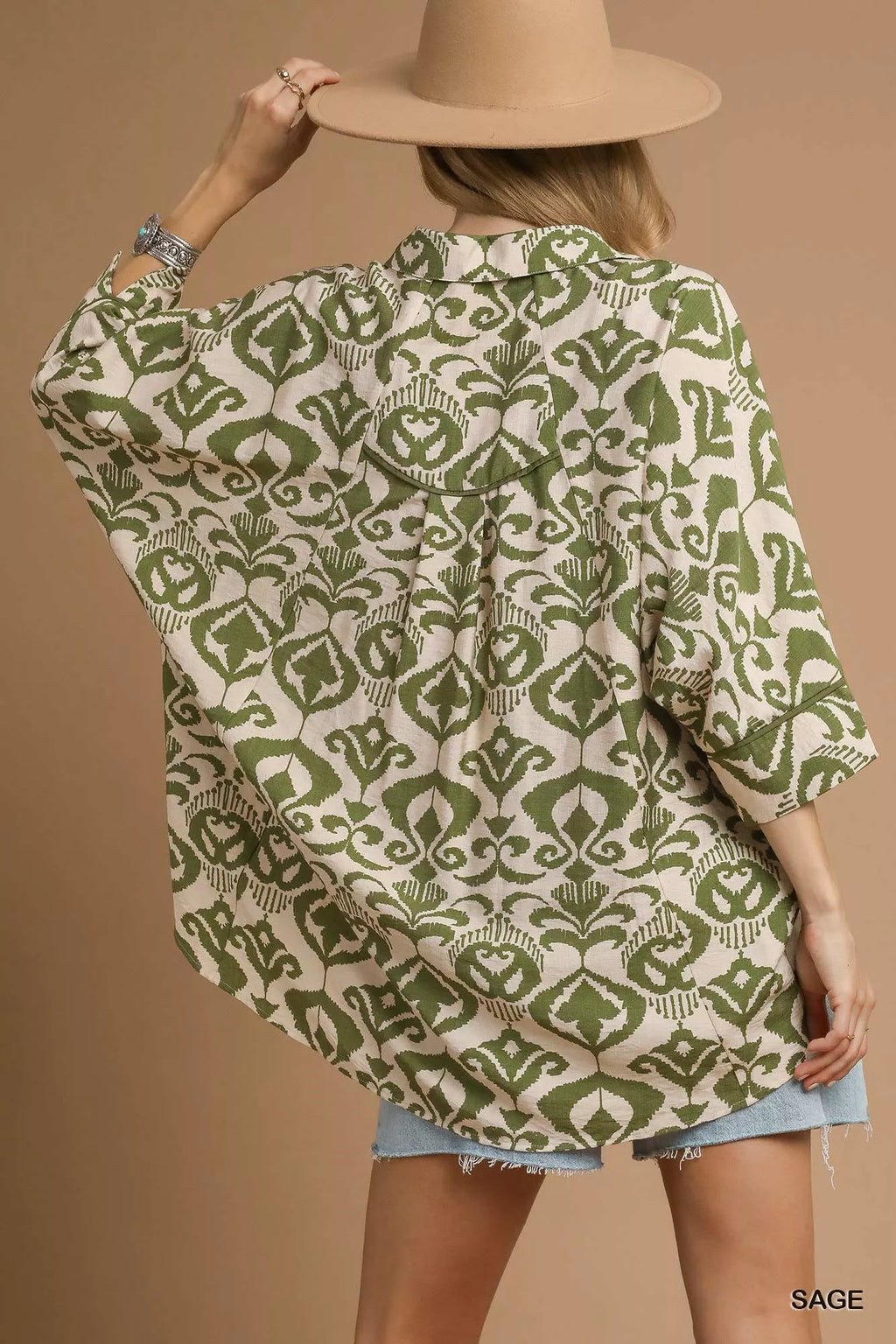 Umgee Abstract Print Button-Up Oversized Shirt