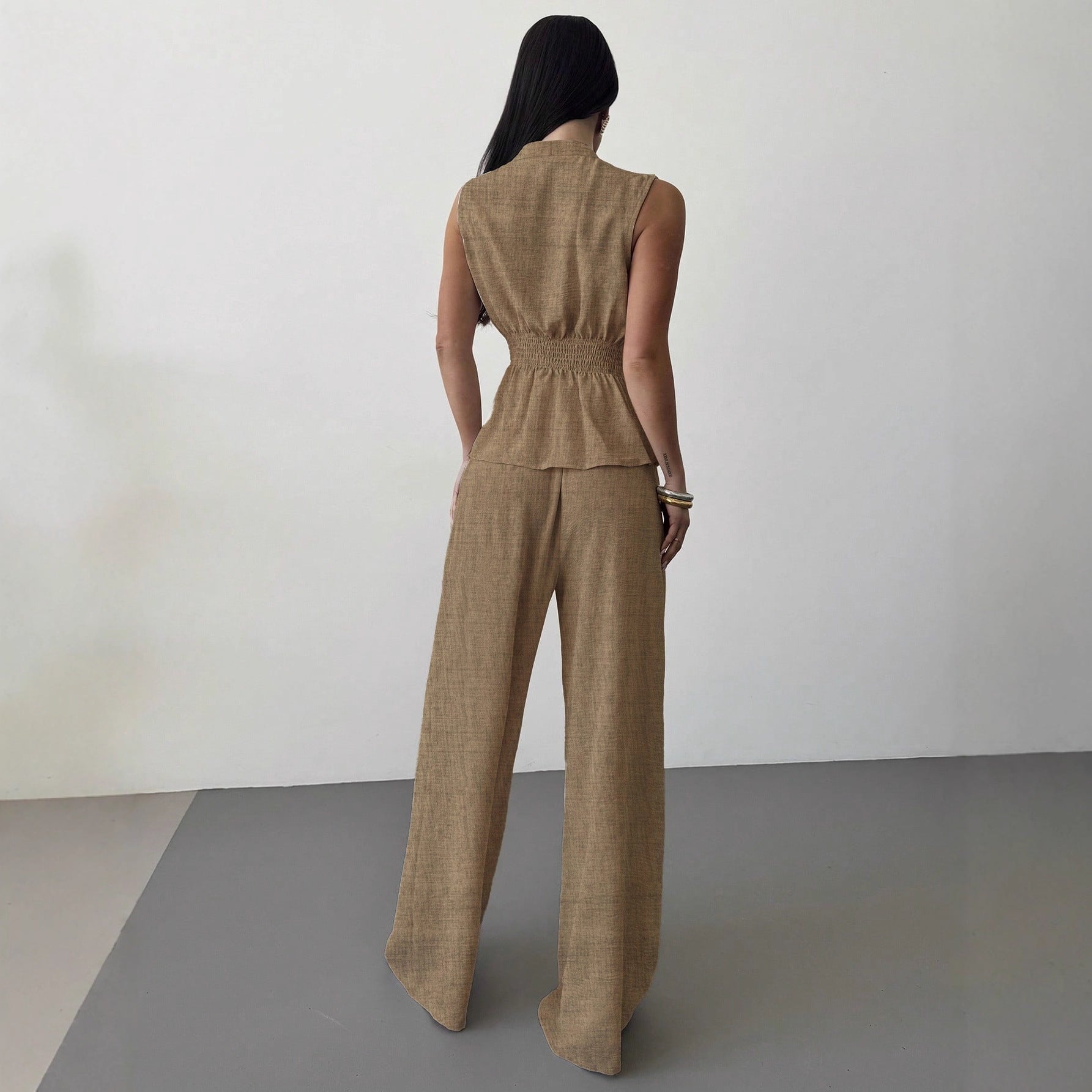 Women's Lace-Up V-Neck Vest & Pants Two-Piece Set – Elegant Commuter