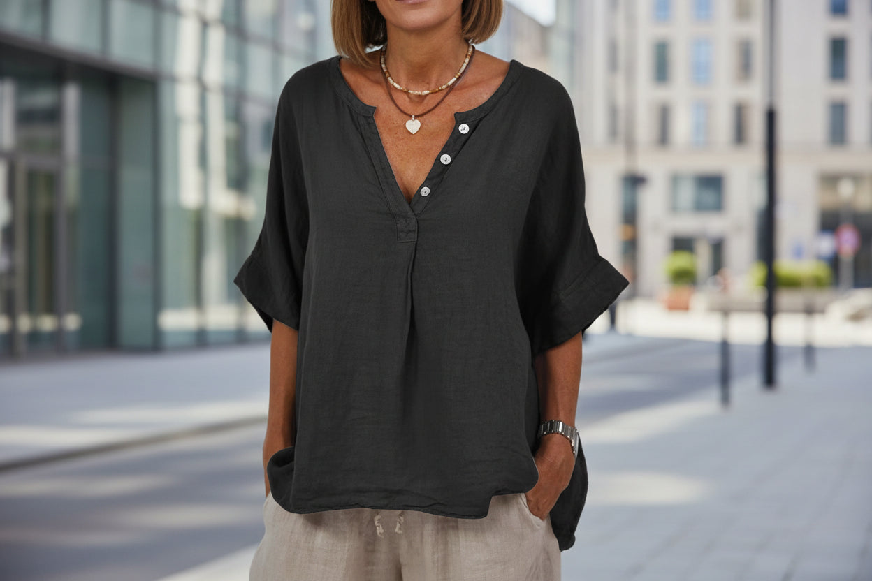 Women's  V-Neck Button-Up Shirt