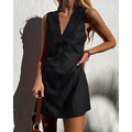 🌿 V-Neck Cotton & Linen Sleeveless Mini Dress