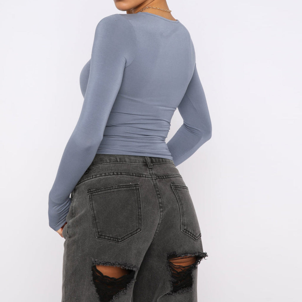 Slim Fit Long Sleeve Shirt | Women's Casual Crop Tops