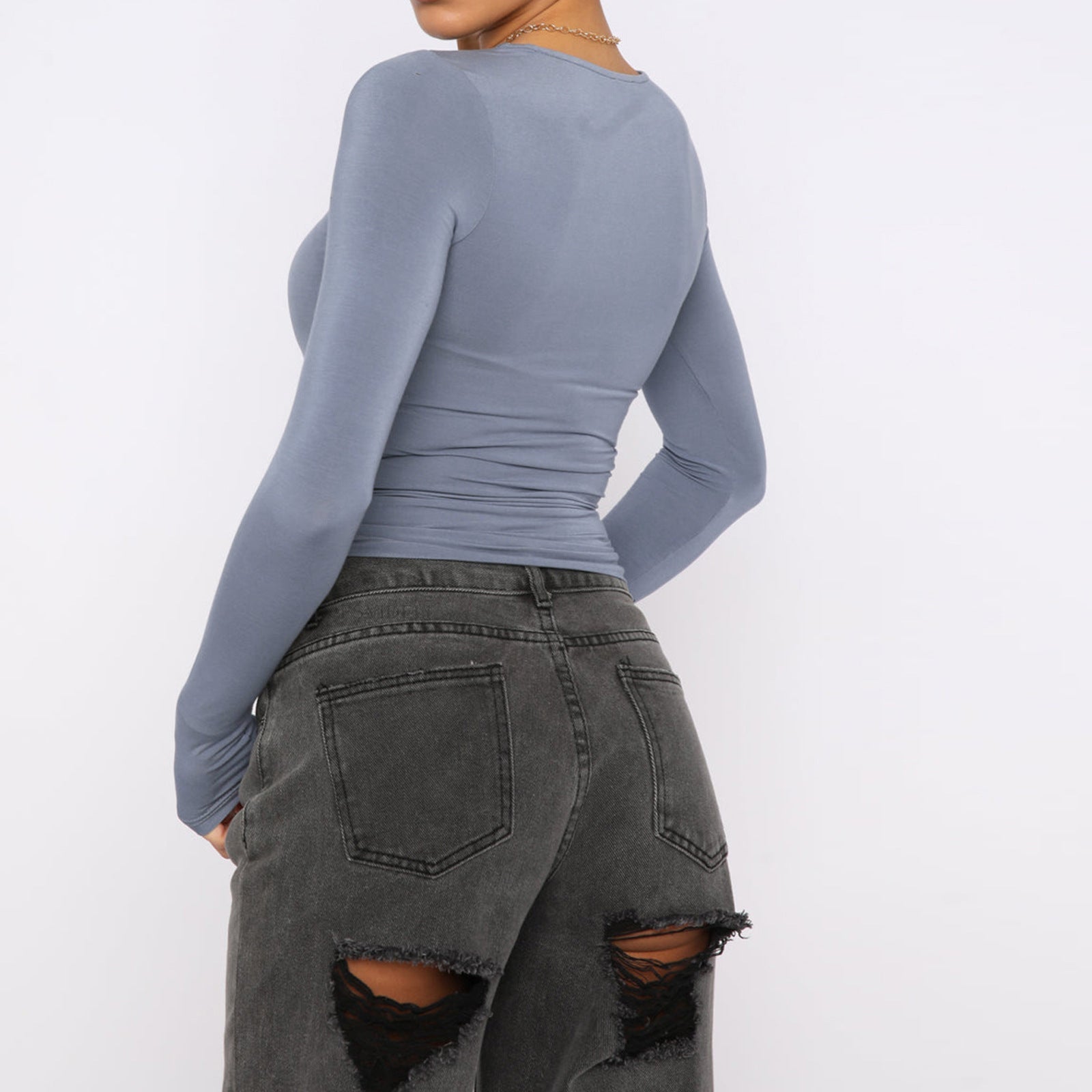 Slim Fit Long Sleeve Shirt | Women's Casual Crop Tops