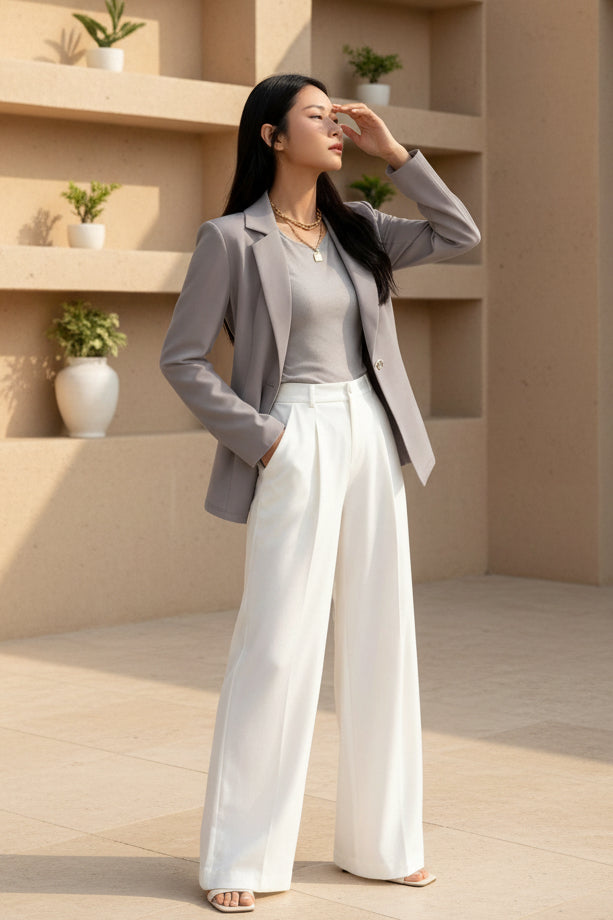 Women's Slim Fit Lapel Collar Long-Sleeve Blazer – Waist-Cinched