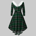 Christmas Women’s Fur Patchwork V-Neck Long-Sleeved Dress