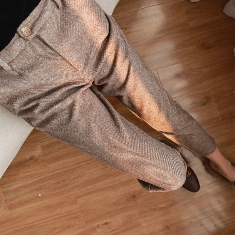Women's Solid Color Wool-Like Tapered Trousers | Classic Ankle-Length Pants