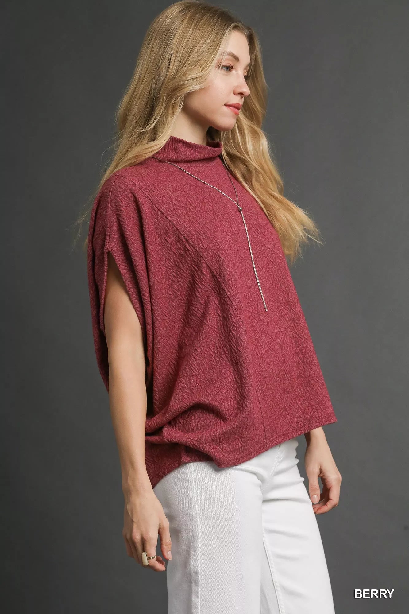 Umgee Textured Mock Neck Relaxed Top