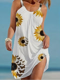 🌻 Plus Size Sunflower Print Sleeveless Wrap Dress