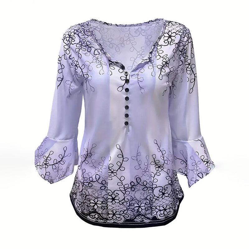 Women’s V-Neck 3/4 Sleeve Button-Front Tunic Blouse