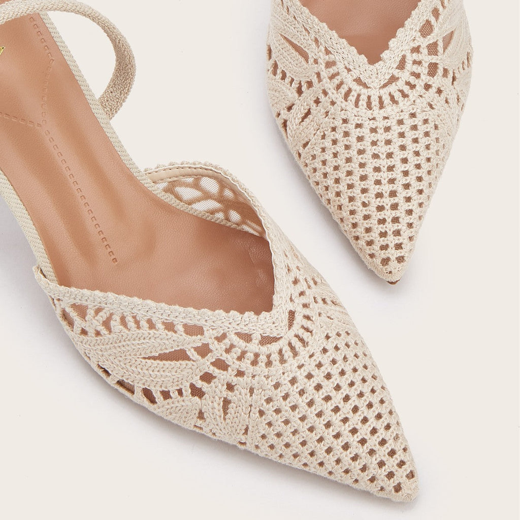 Women's Knitted Cutout Slingback Heeled Sandals – Pointed Toe High Heels
