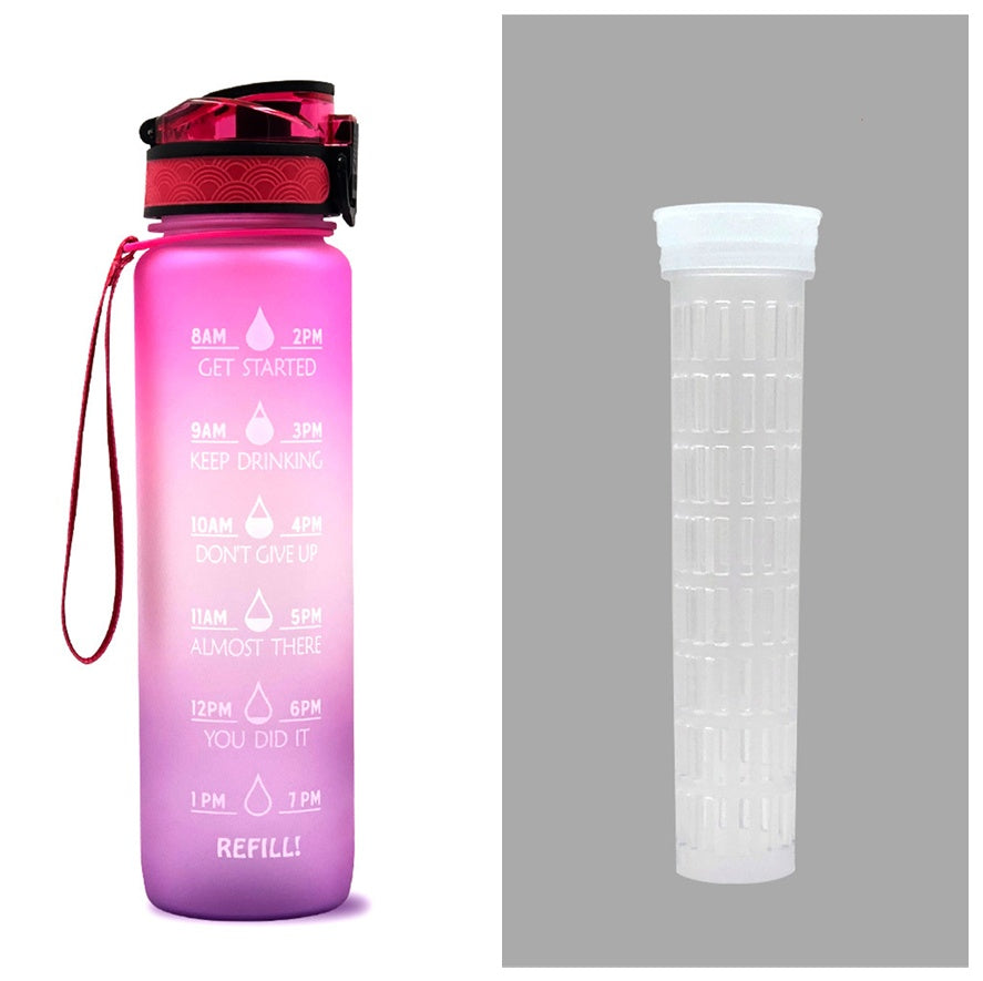 Botella de agua Tritan de 1L con marcador de tiempo, tapa rebotante, botella motivacional, taza a prueba de fugas para ciclismo, botellas para deportes y fitness.