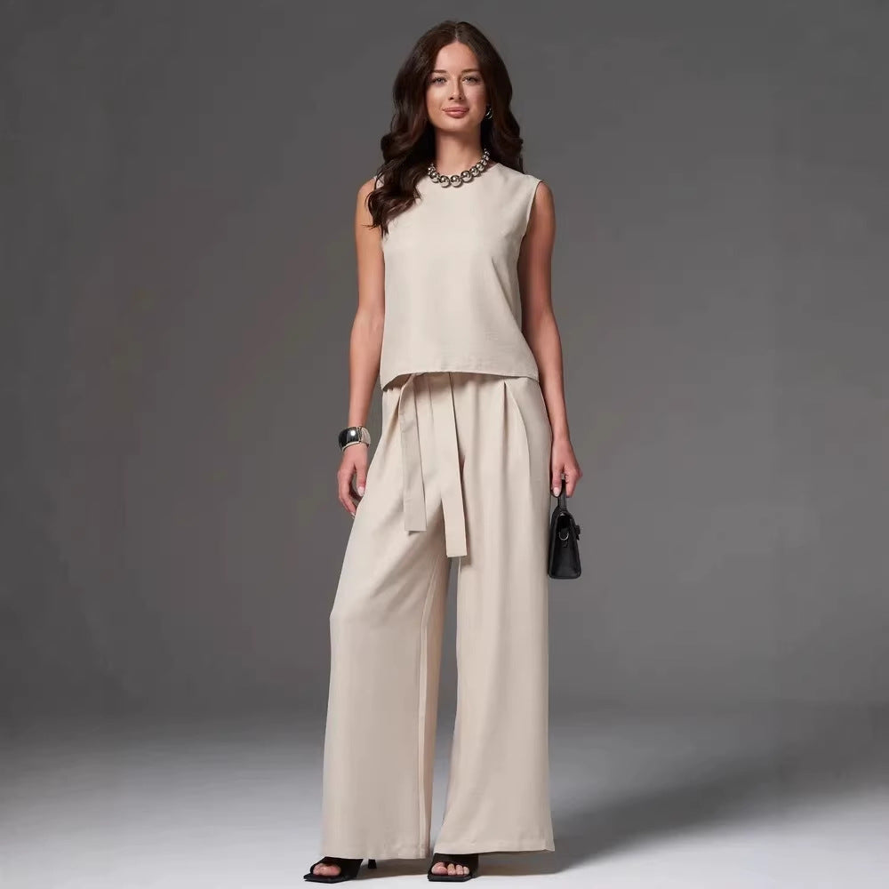Sleeveless Cotton-Linen Wide-Leg Pants Set – 4 Colors, S–2XL