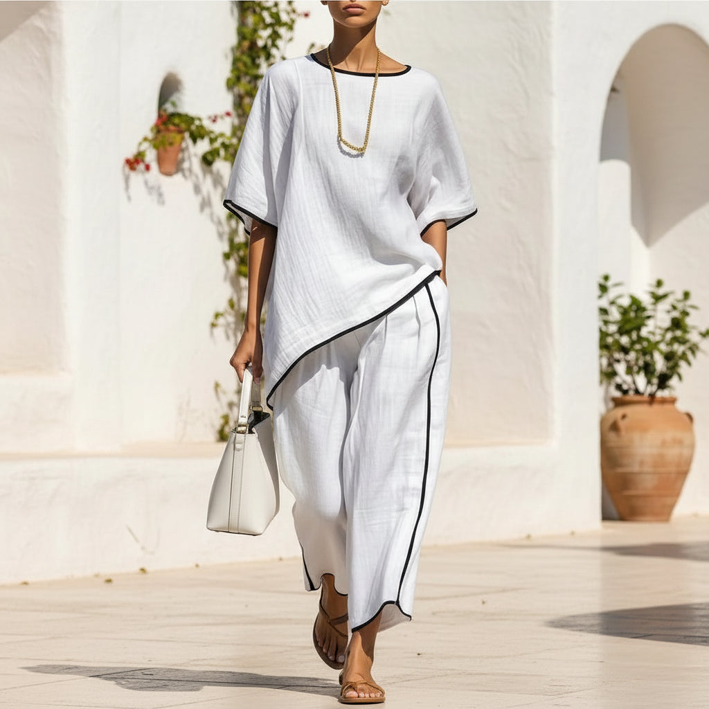 Women's Casual Resort Loose Short-Sleeve Top & Pants Set