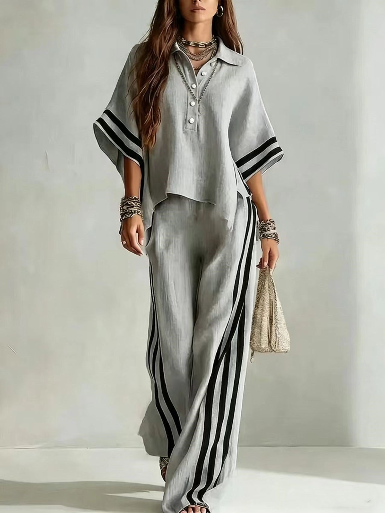 Women's Short-Sleeve Shirt & Loose Pants Two-Piece Set