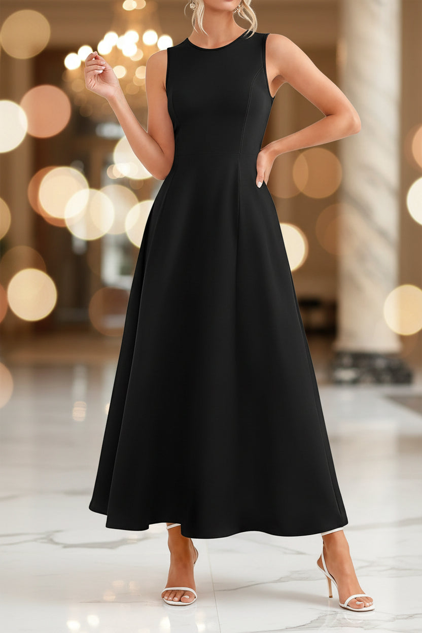 Women's Slim-Fit Long Vest Dress – A-Line High-Waist Sleeveless