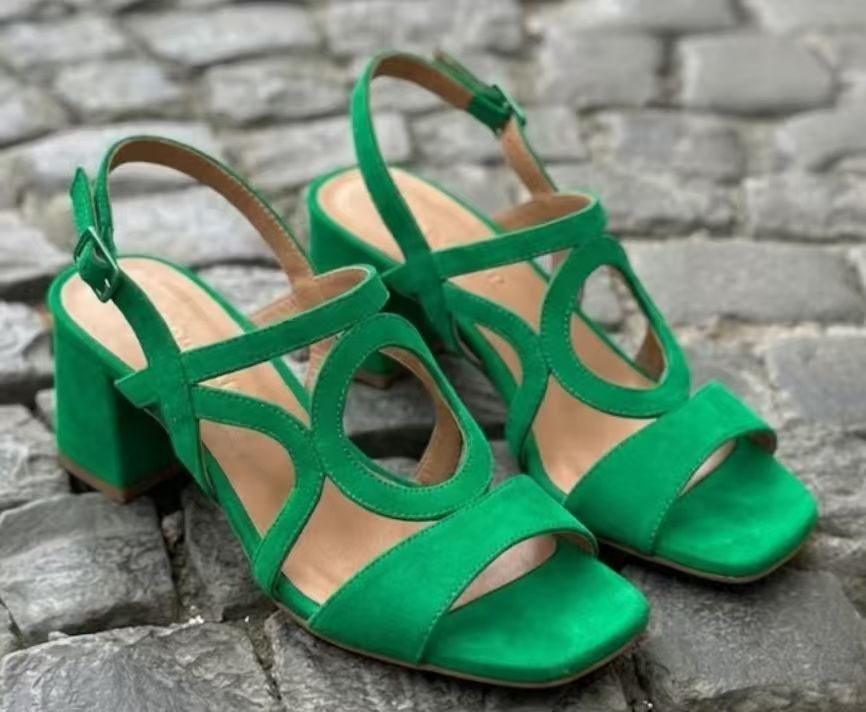 Women's Suede Hollow-Out Buckle Strap High Heel Sandals – Pointed Toe