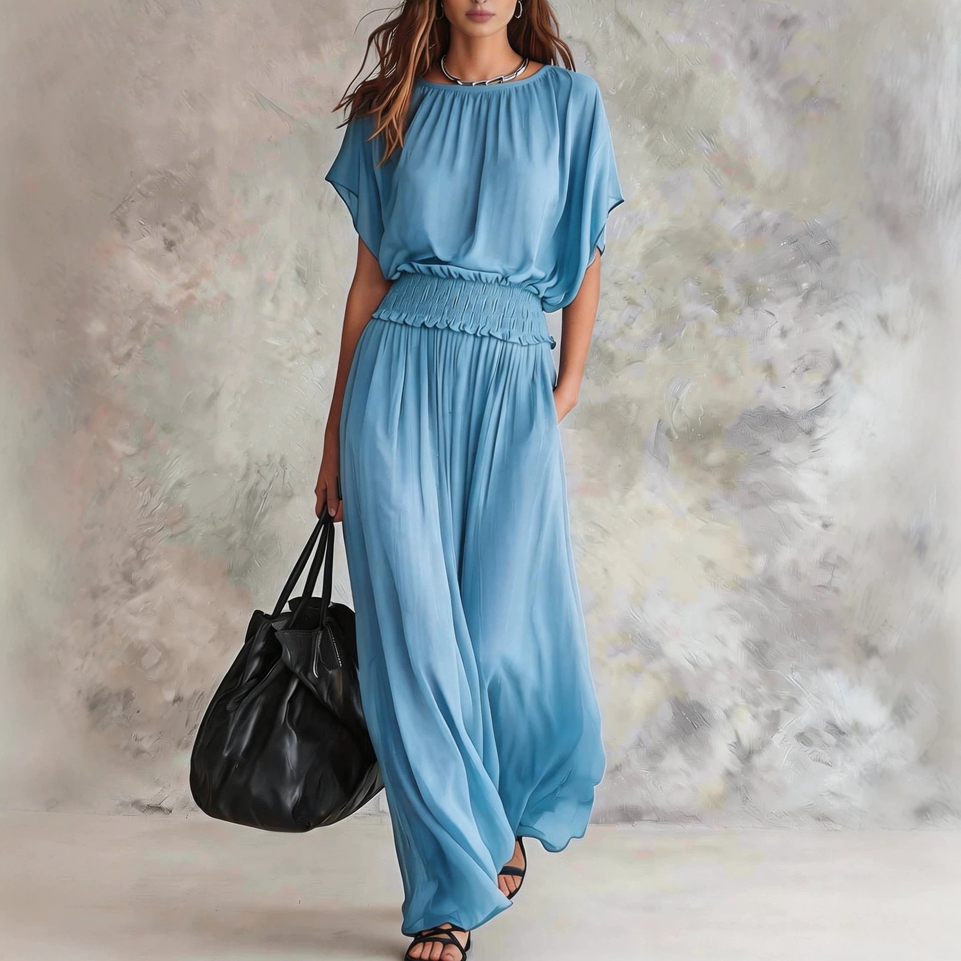 Women's Chiffon High-Waist Ruched Maxi Dress
