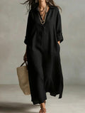 Women's Casual Long-Sleeve Linen Shirt Dress – Relaxed Fit