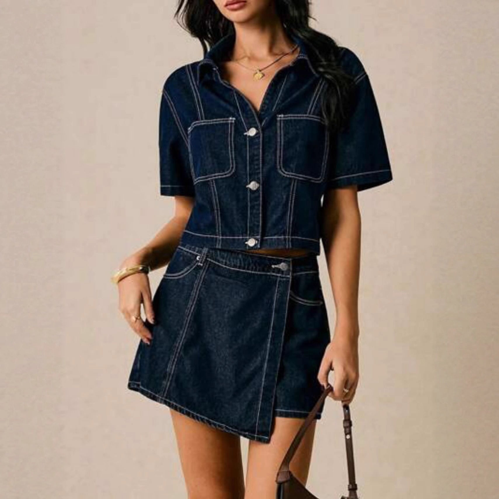 Women's Loose Denim Shirt-Dress & Pants Two-Piece Set – Cotton