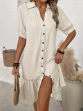 Women's Puff Sleeve Ruffled Hem Mini Dress – Solid Color