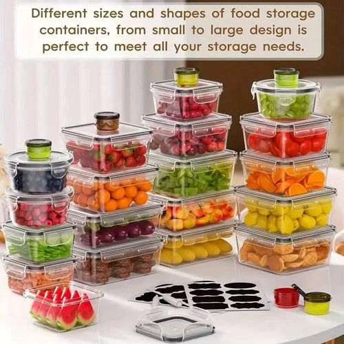 Juego de recipientes de almacenamiento de alimentos de 48 piezas – Apilables, aptos para microondas, sin BPA