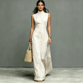 Women's Stand-Collar Single-Breasted Sleeveless Midi Dress