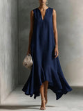 Women's Deep V-Neck Sleeveless Asymmetrical Maxi Dress – Patchwork