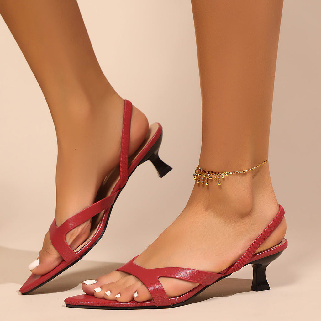 Women's Pointed Toe Thin Strap Low Heel Sandals – Minimalist Summer Wide Size
