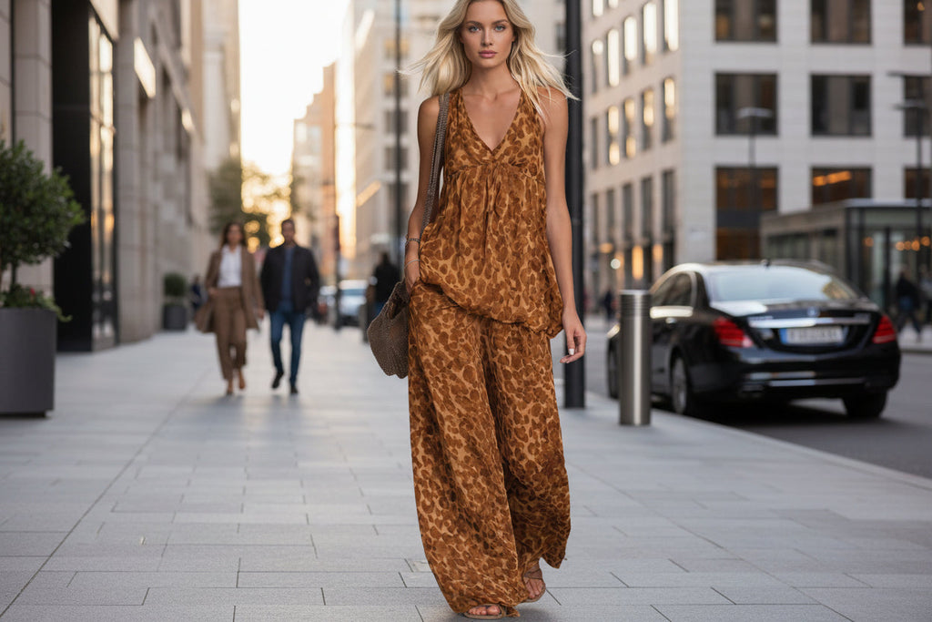 Women’s Leopard Print Sleeveless Top and Chiffon Pants Set