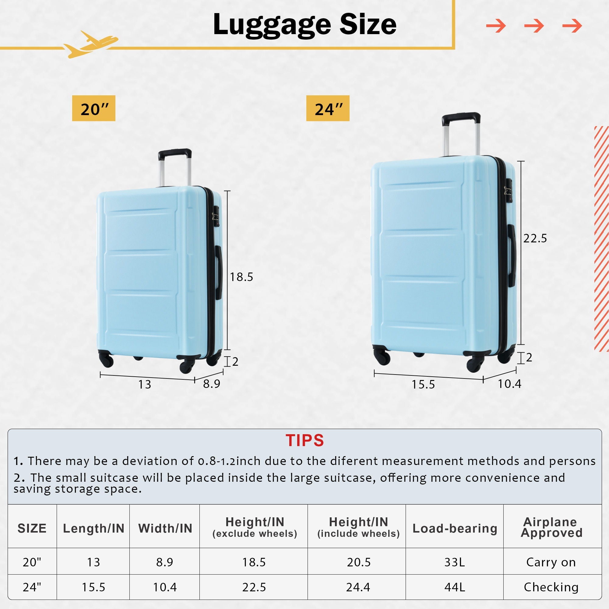 2 Piece Luggage Set With Bags Expanable Spinner Wheels ABS Lightweight Suitcase With Tsa Lock 20" / 24"