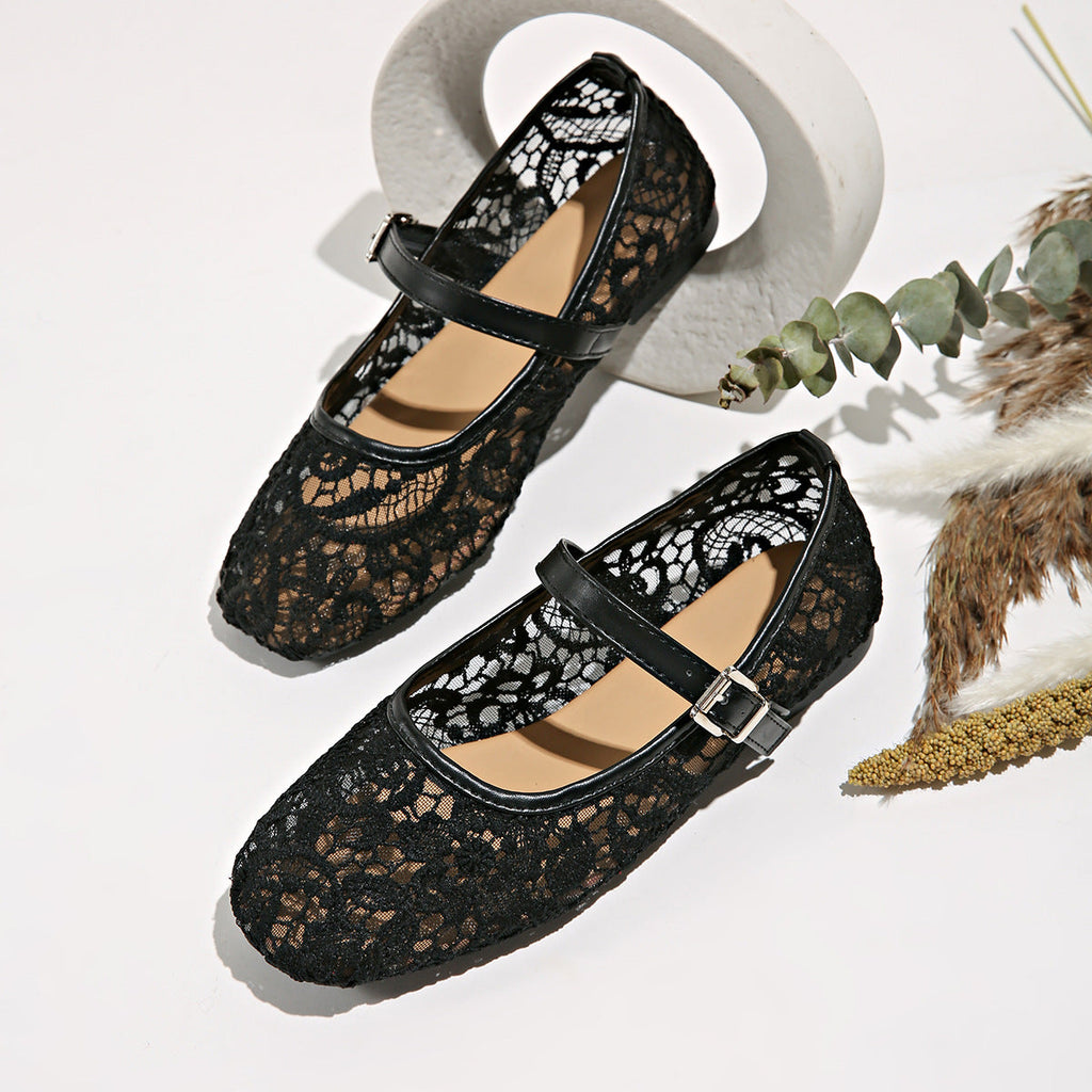 Women's Breathable Lace Flat Mary Jane Pumps