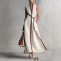 Women's Patchwork Cardigan & Wide Leg Pants Set | Colorblock Linen