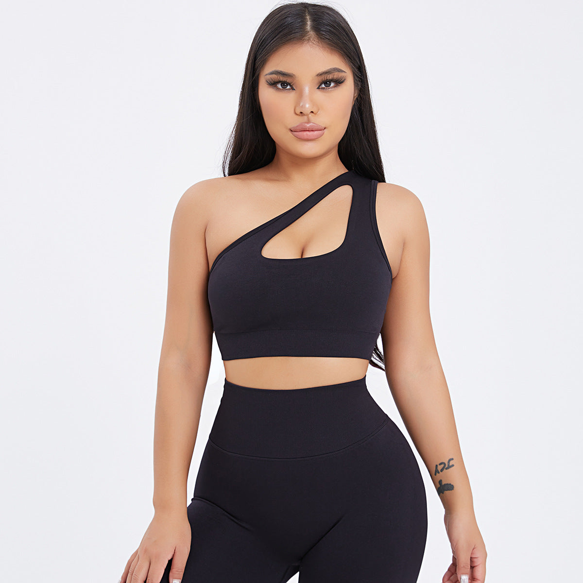 Seamless One-Shoulder Bra & Scrunch Leggings Set - High Waisted Yoga Pants