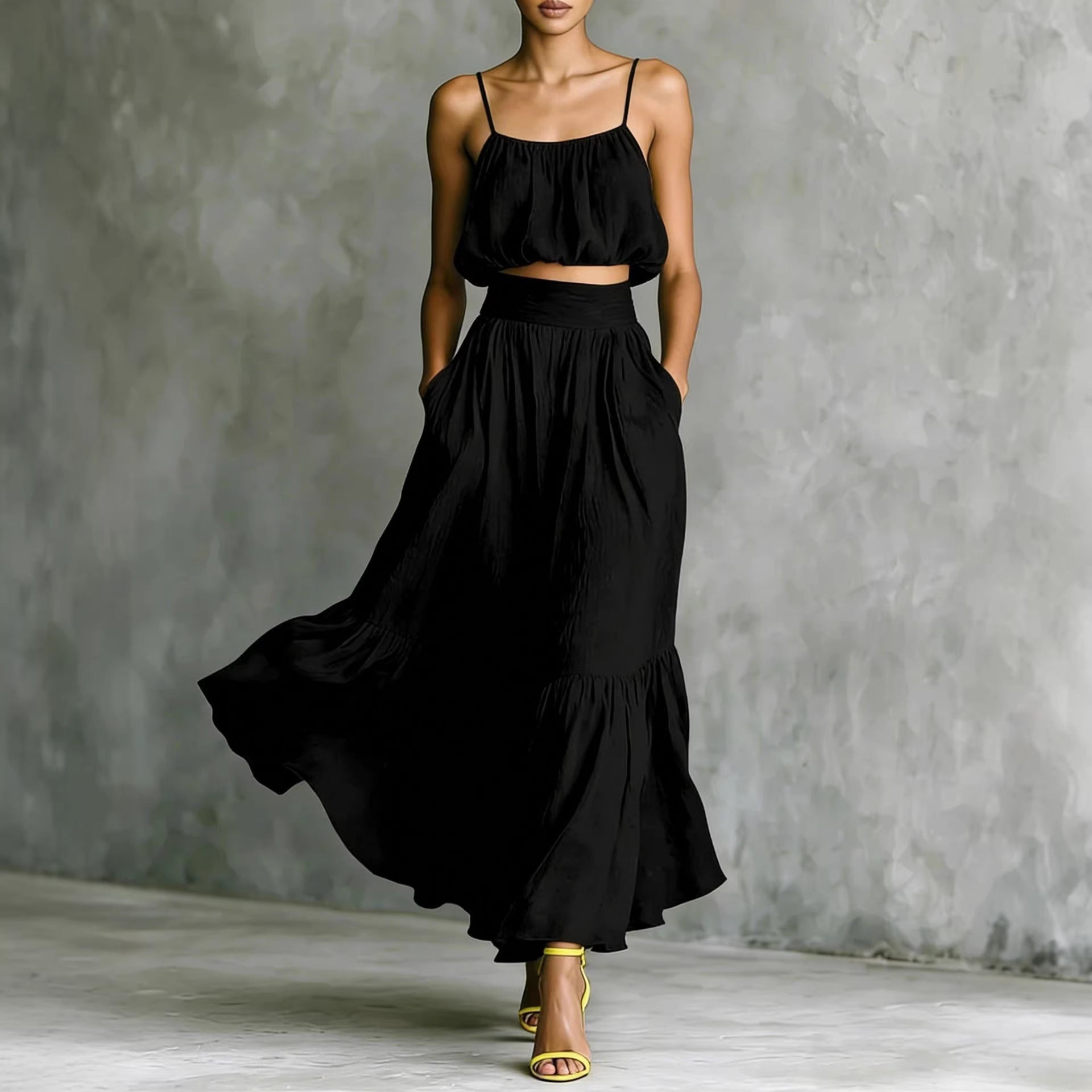 Women’s Two-Piece Flared Skirt Set – High-Waist Elegant Outfit