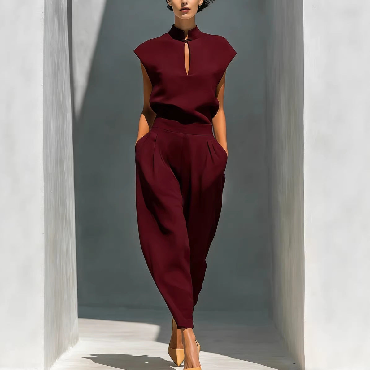 Women's Chinese-Style Satin Short-Sleeve Top & Pants Set